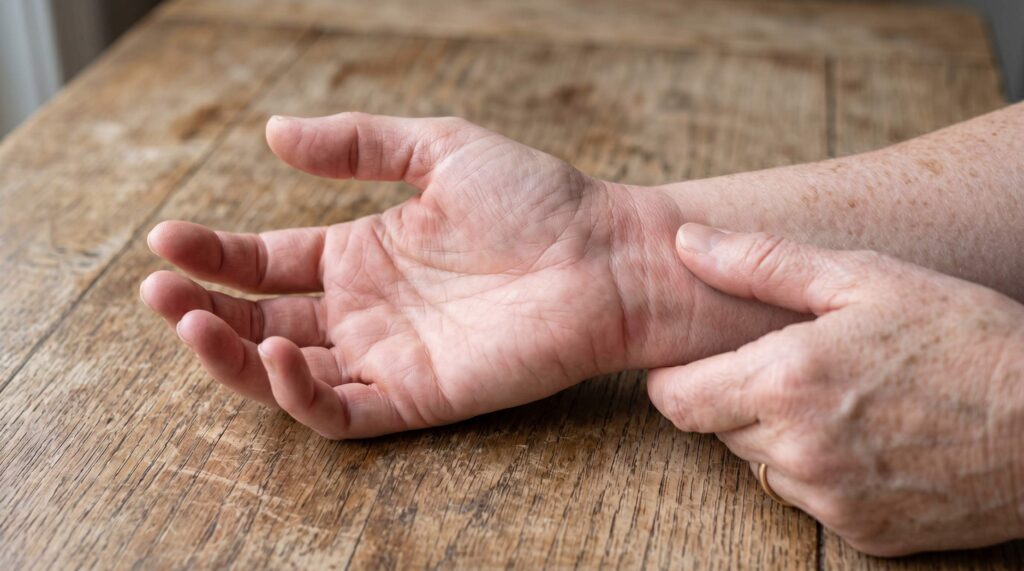 Carpal tunnel syndrome - hands on a table